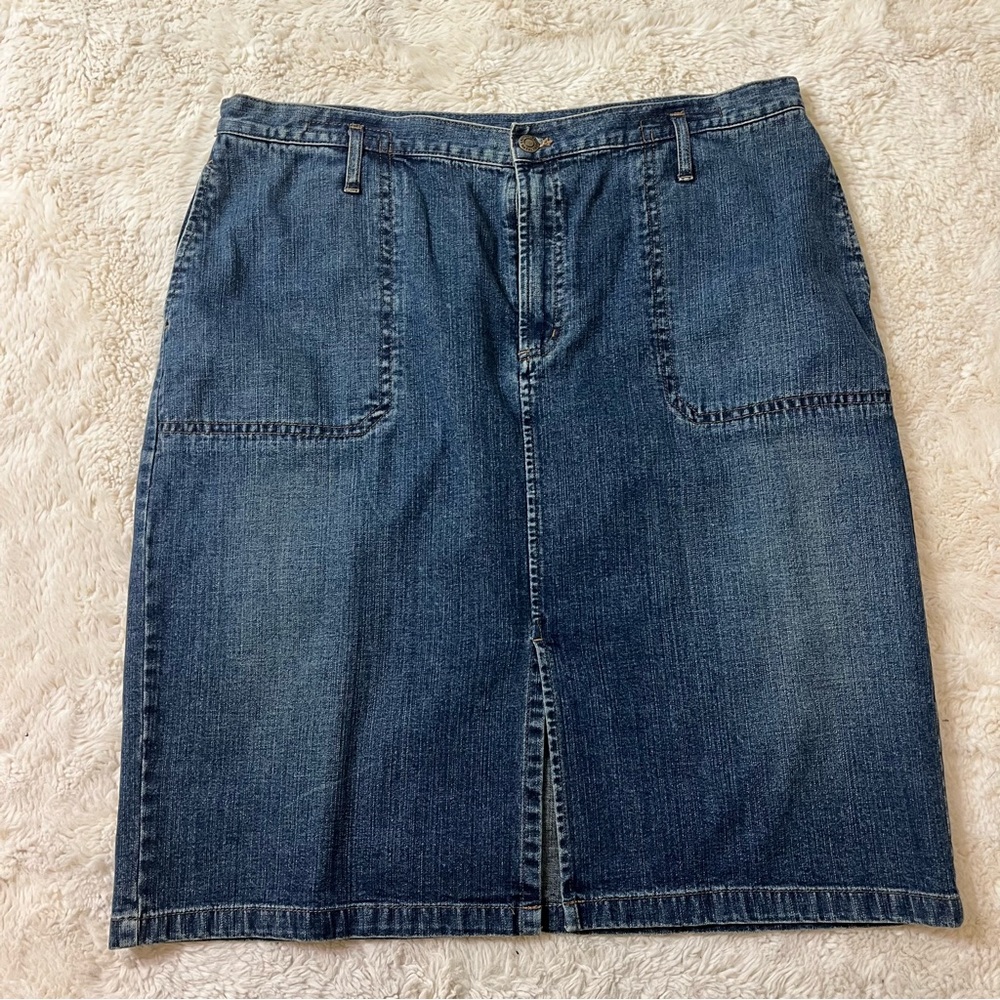 Vintage Ralph Lauren Blue Denim Skirt & Pockets Size 16